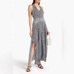 NWT Maje Cutout Ruched Cupro-twill Maxi Dress Black White Size 36 Women’s Party